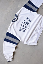 Nike White & Navy Embroidered Spellout Crewneck — 1990s (M) - Retrospective Store
