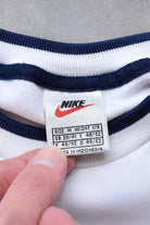 Nike White & Navy Embroidered Spellout Crewneck — 1990s (M) - Retrospective Store