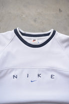 Nike White & Navy Embroidered Spellout Crewneck — 1990s (XL) - Retrospective Store
