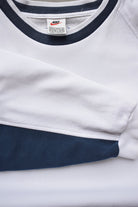 Nike White & Navy Embroidered Spellout Crewneck — 1990s (XL) - Retrospective Store