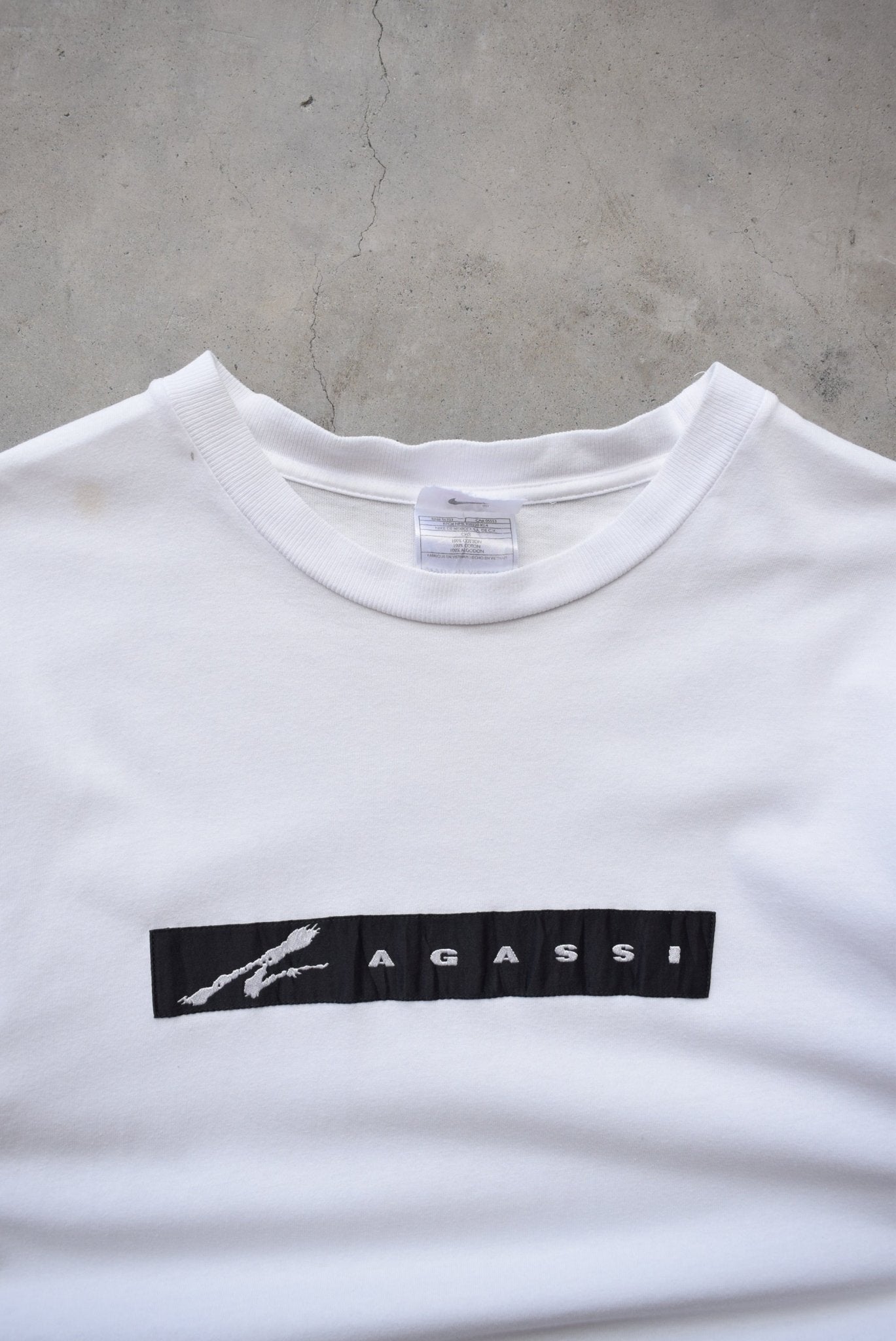 Nike x Andre Agassi White Spellout Tee — 1990s (S) - Retrospective Store