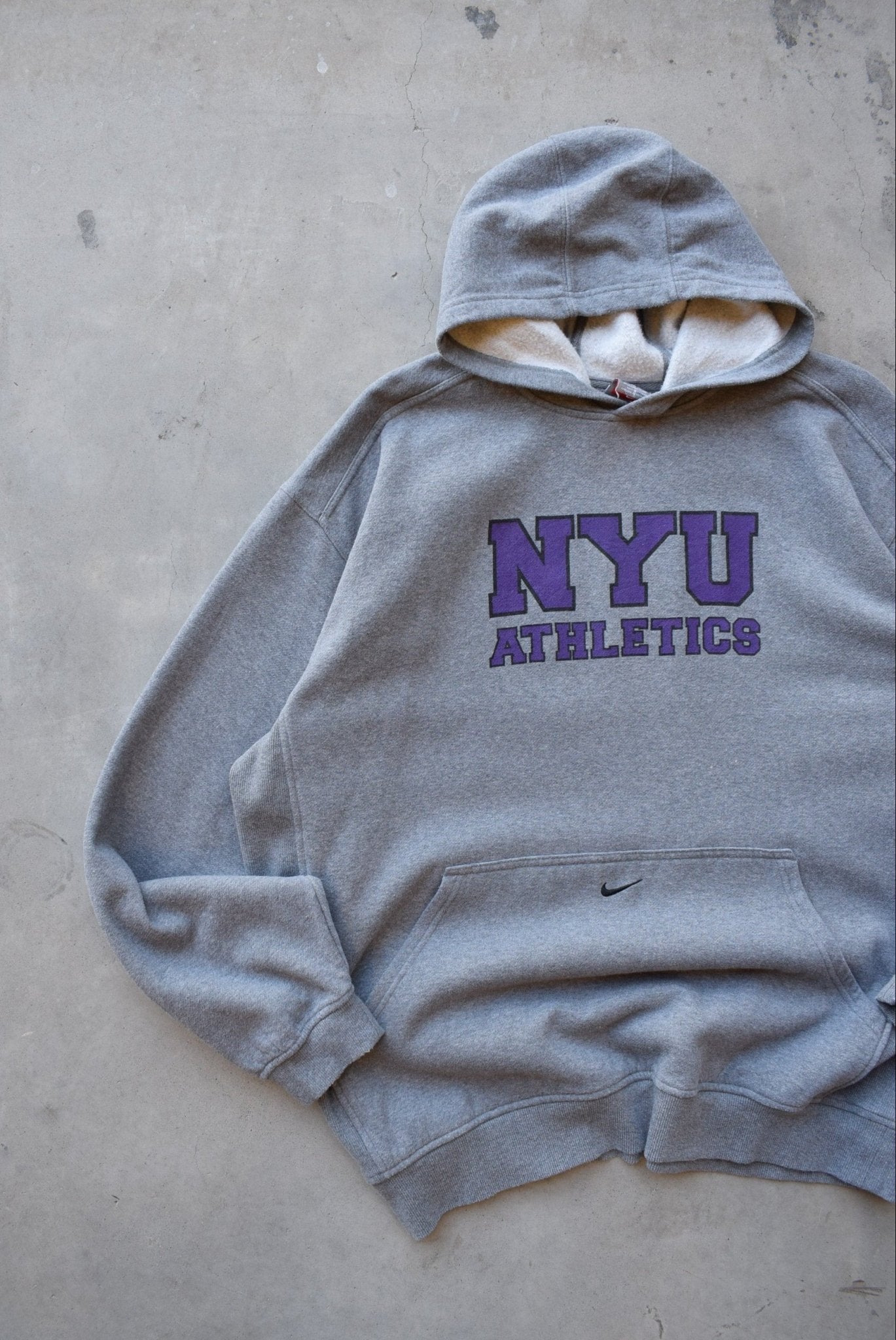 Nike x NYU Athletics Grey Embroidered Hoodie — 2000s (XXL) - Retrospective Store