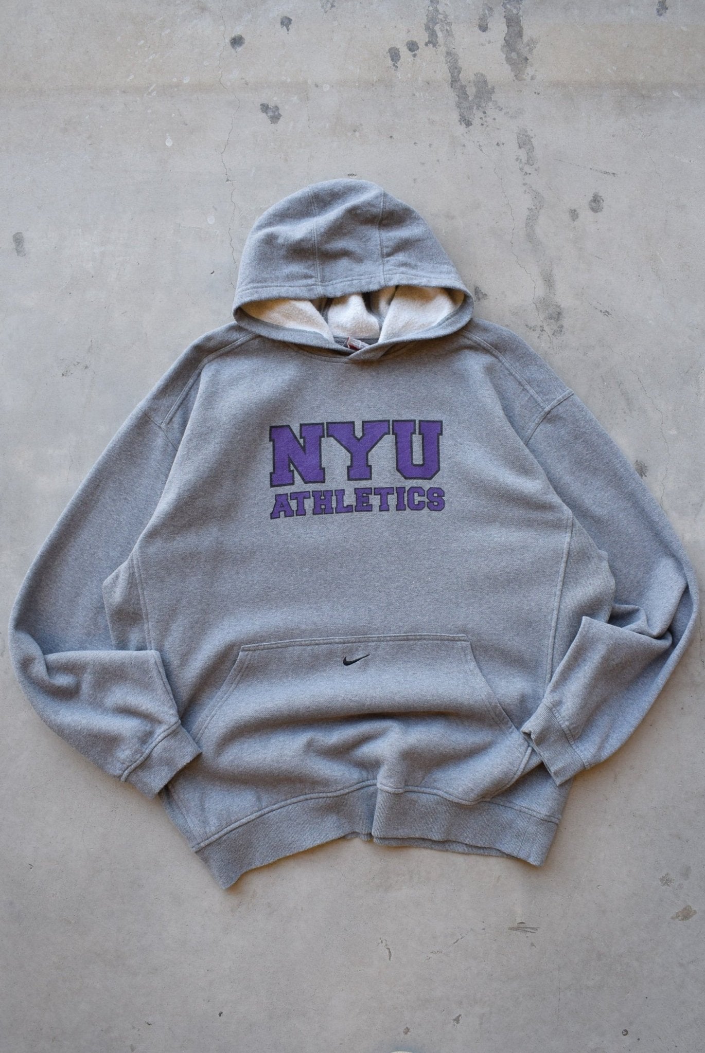 Nike x NYU Athletics Grey Embroidered Hoodie — 2000s (XXL) - Retrospective Store