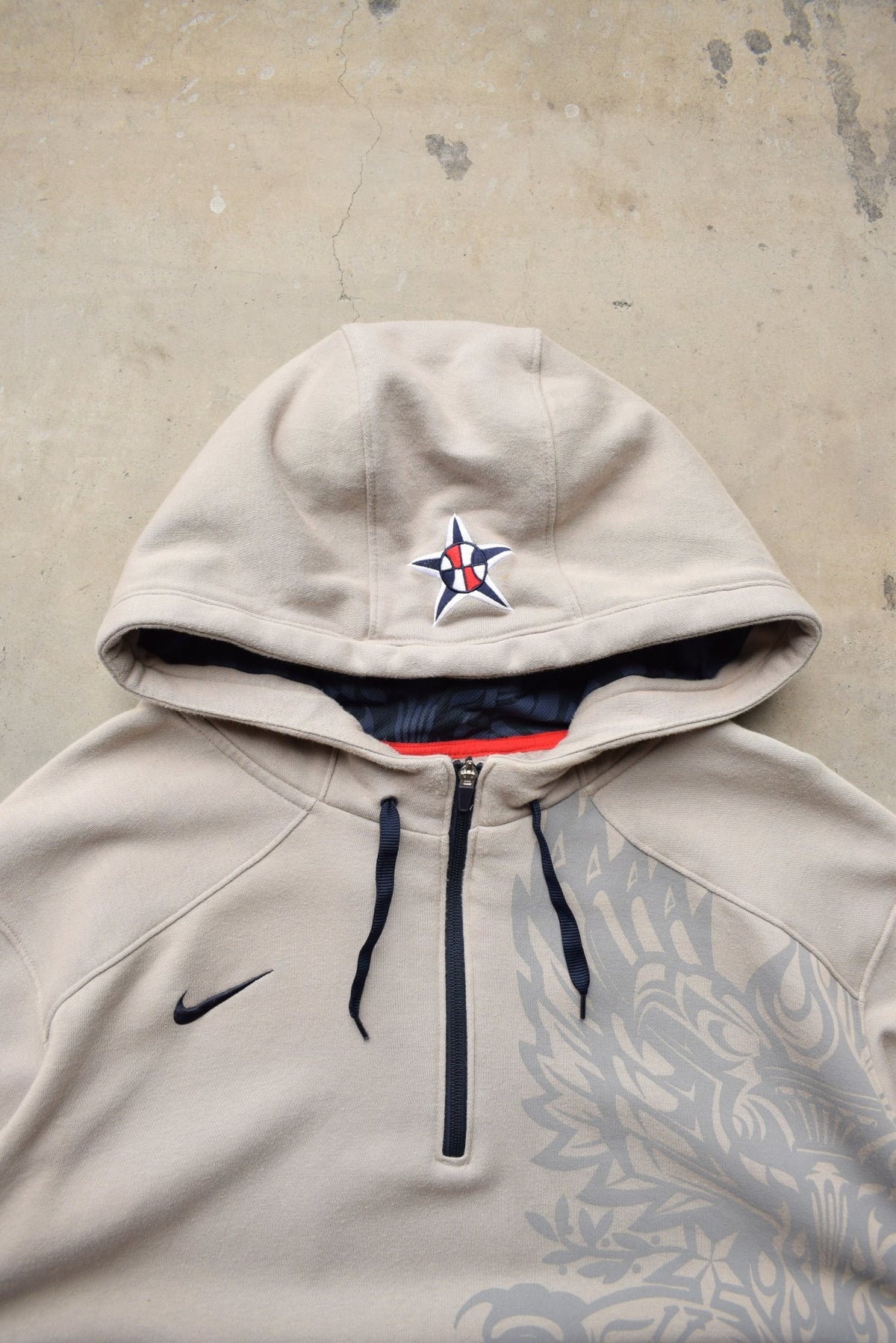 Nike x Team USA Stone-Grey Embroidered Quarter Zip Hoodie — 2000s (XXL) - Retrospective Store