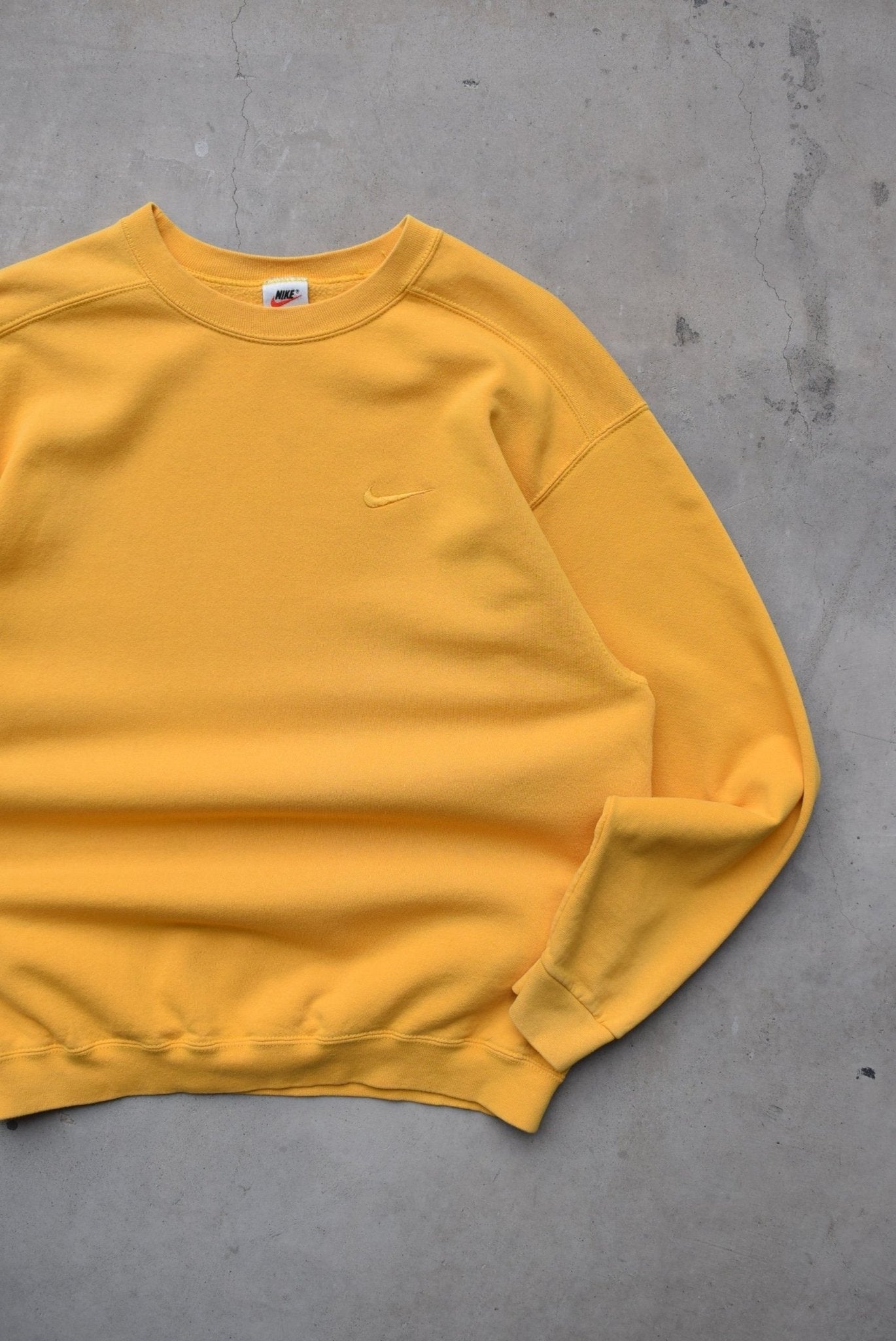 Nike Yellow Embroidered Swoosh Crewneck — 1990s (M) - Retrospective Store
