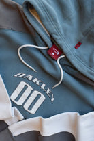 Oakley Blue & Grey Embroidered Spellout Hoodie — 2000s (M) - Retrospective Store