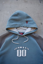 Oakley Blue & Grey Embroidered Spellout Hoodie — 2000s (M) - Retrospective Store
