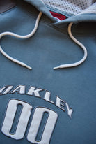 Oakley Blue & Grey Embroidered Spellout Hoodie — 2000s (M) - Retrospective Store