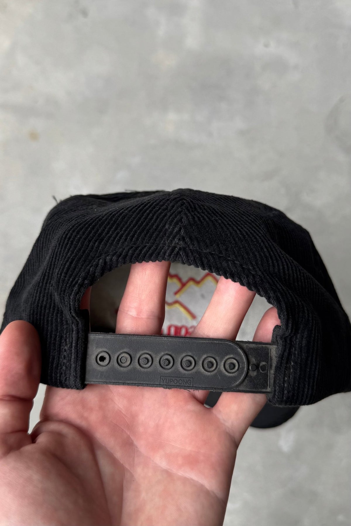 Oil & Propane Black Embroidered Corduroy Hat — 1990s - Retrospective Store