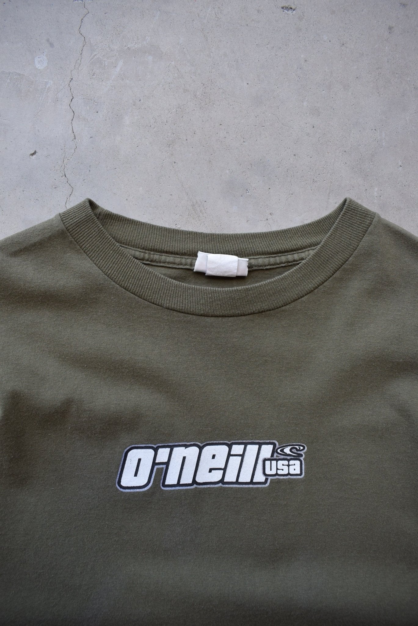 O'Neill USA Surfwear Green Long Sleeve Spellout Tee — 1990s (L) - Retrospective Store