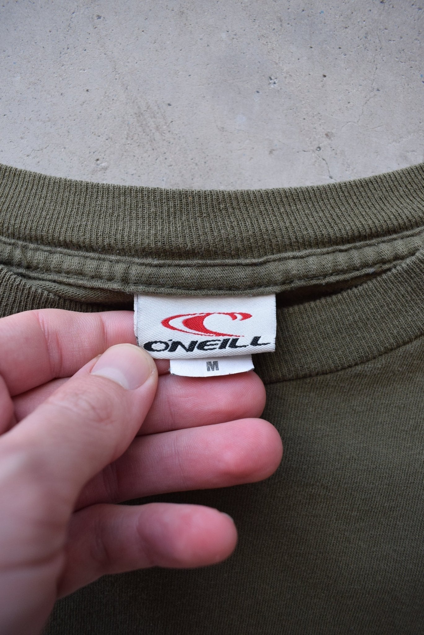 O'Neill USA Surfwear Green Long Sleeve Spellout Tee — 1990s (L) - Retrospective Store