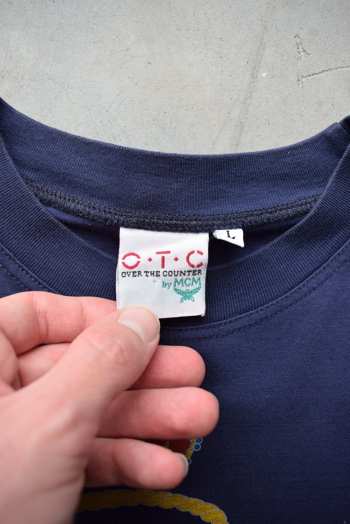 Over The Counter Navy Graphic Tee — 1990s (L) - Retrospective Store
