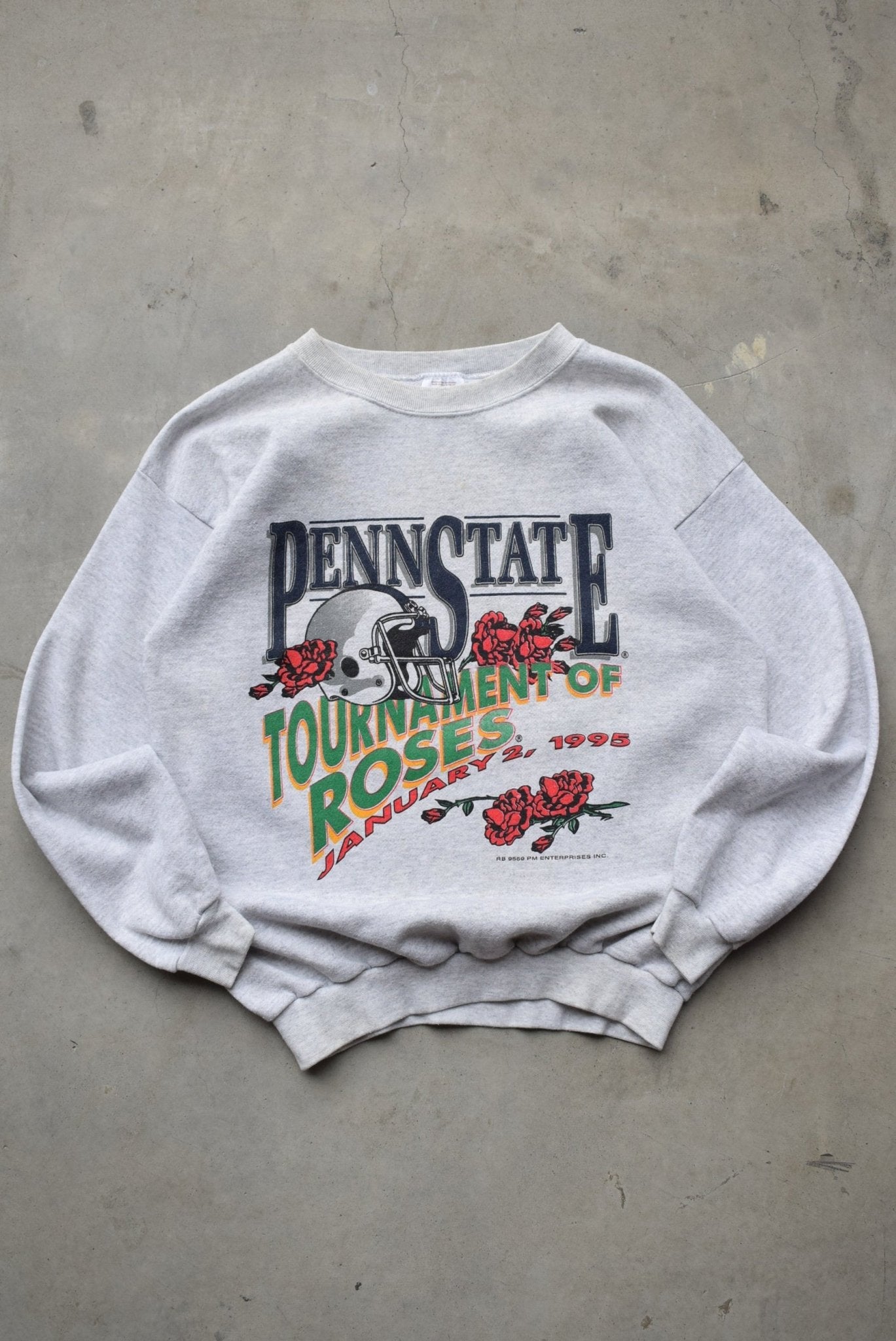 Penn State University Football Grey Graphic Crewneck — 1995 (M) - Retrospective Store