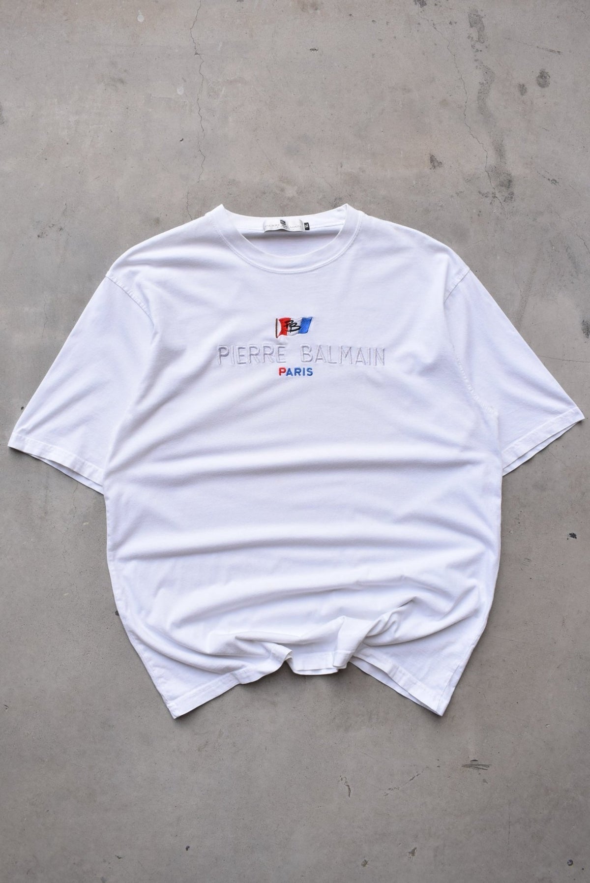 Pierre Balmain White Embroidered Spellout Tee — 1990s (L) - Retrospective Store