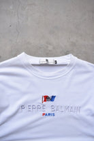 Pierre Balmain White Embroidered Spellout Tee — 1990s (L) - Retrospective Store