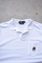 Polo Bear Ralph Lauren White Embroidered Polo — 1990s (L) - Retrospective Store