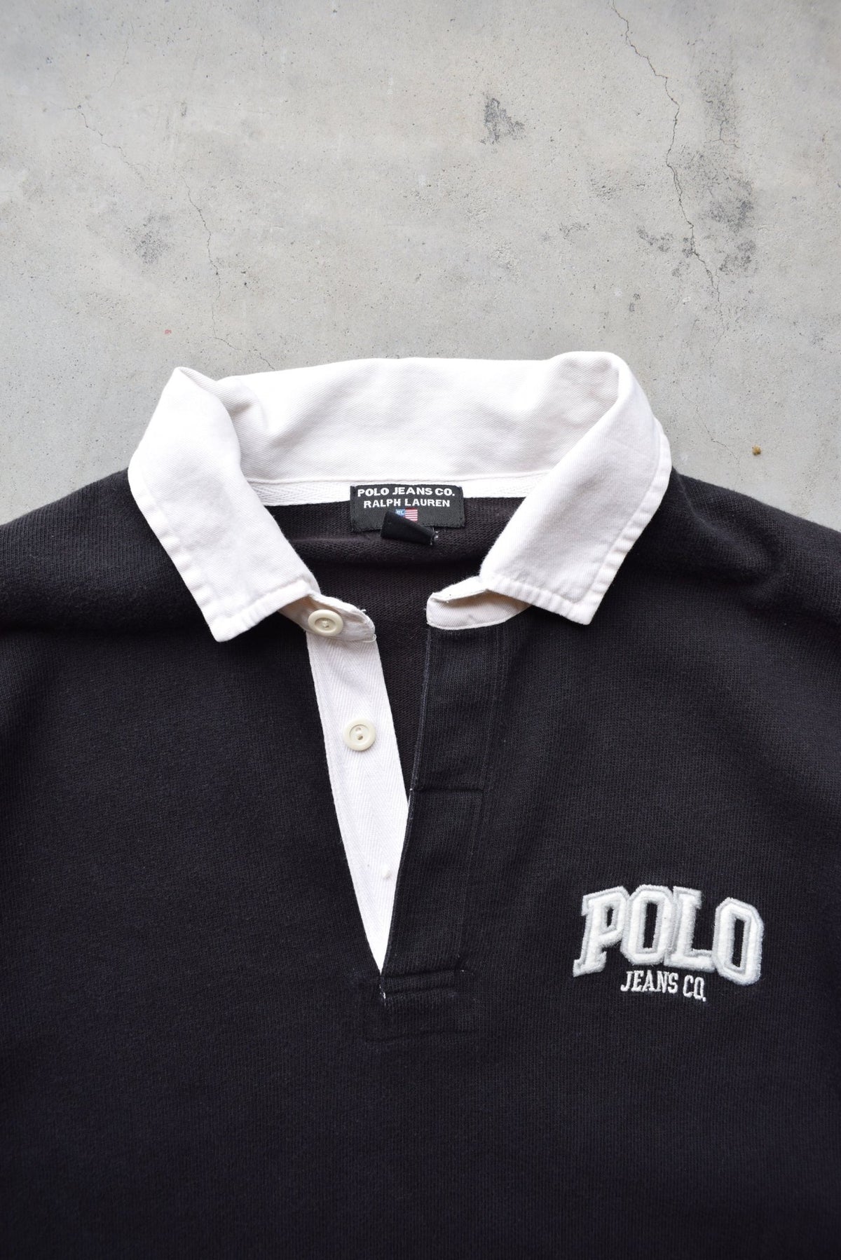 Polo Jeans Co. Ralph Lauren Black & Red Embroidered Rugby Polo — 1990s (XL) - Retrospective Store