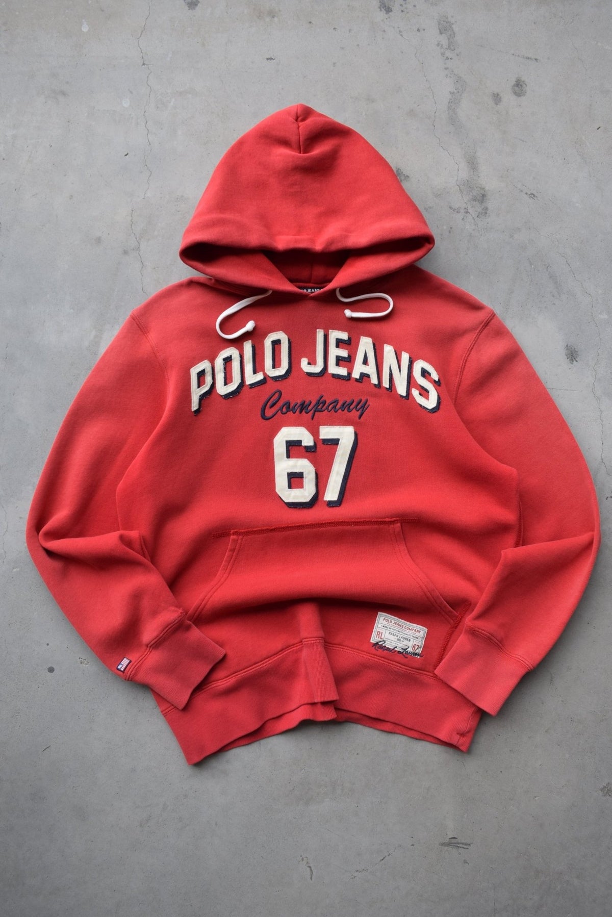 Polo Jeans Ralph Lauren Red Embroidered Spellout Hoodie — 2000s (S) - Retrospective Store
