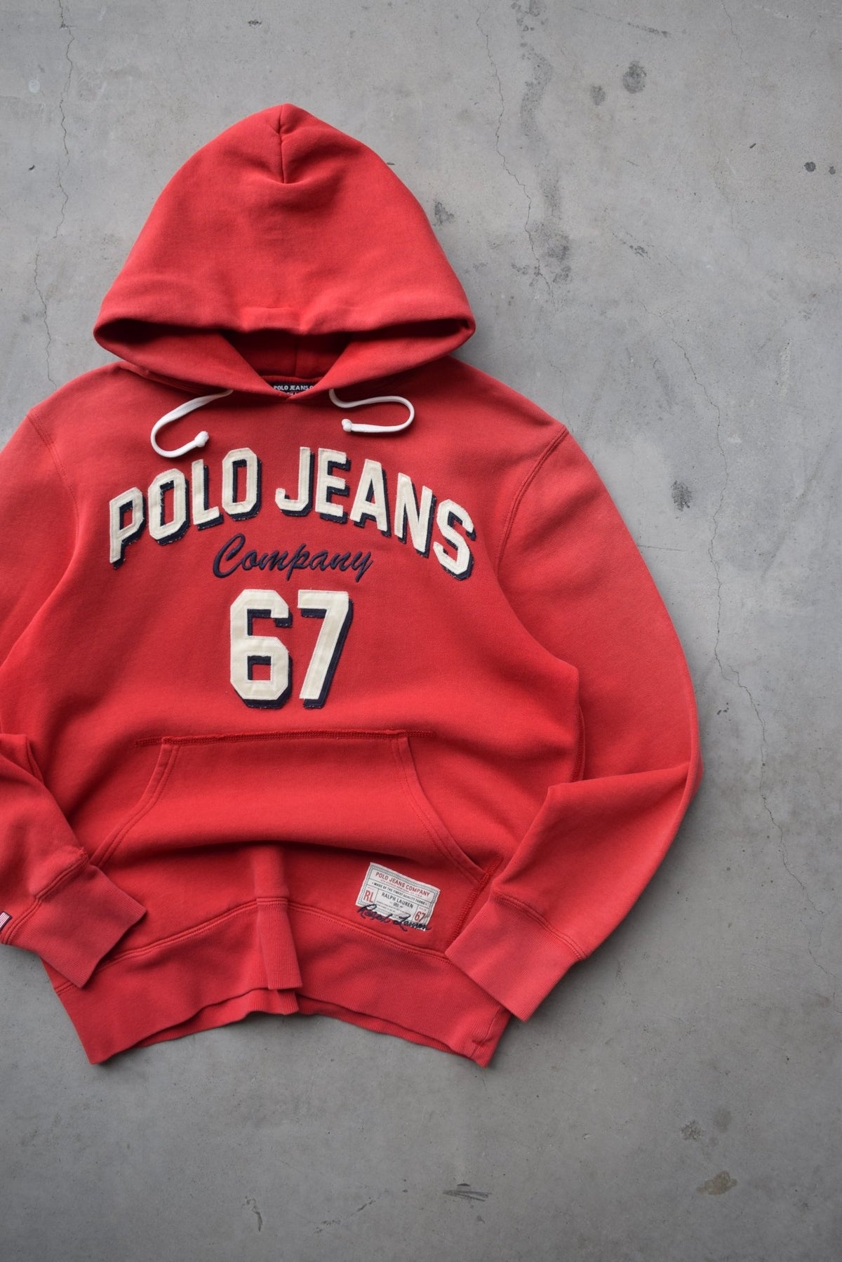 Polo Jeans Ralph Lauren Red Embroidered Spellout Hoodie — 2000s (S) - Retrospective Store