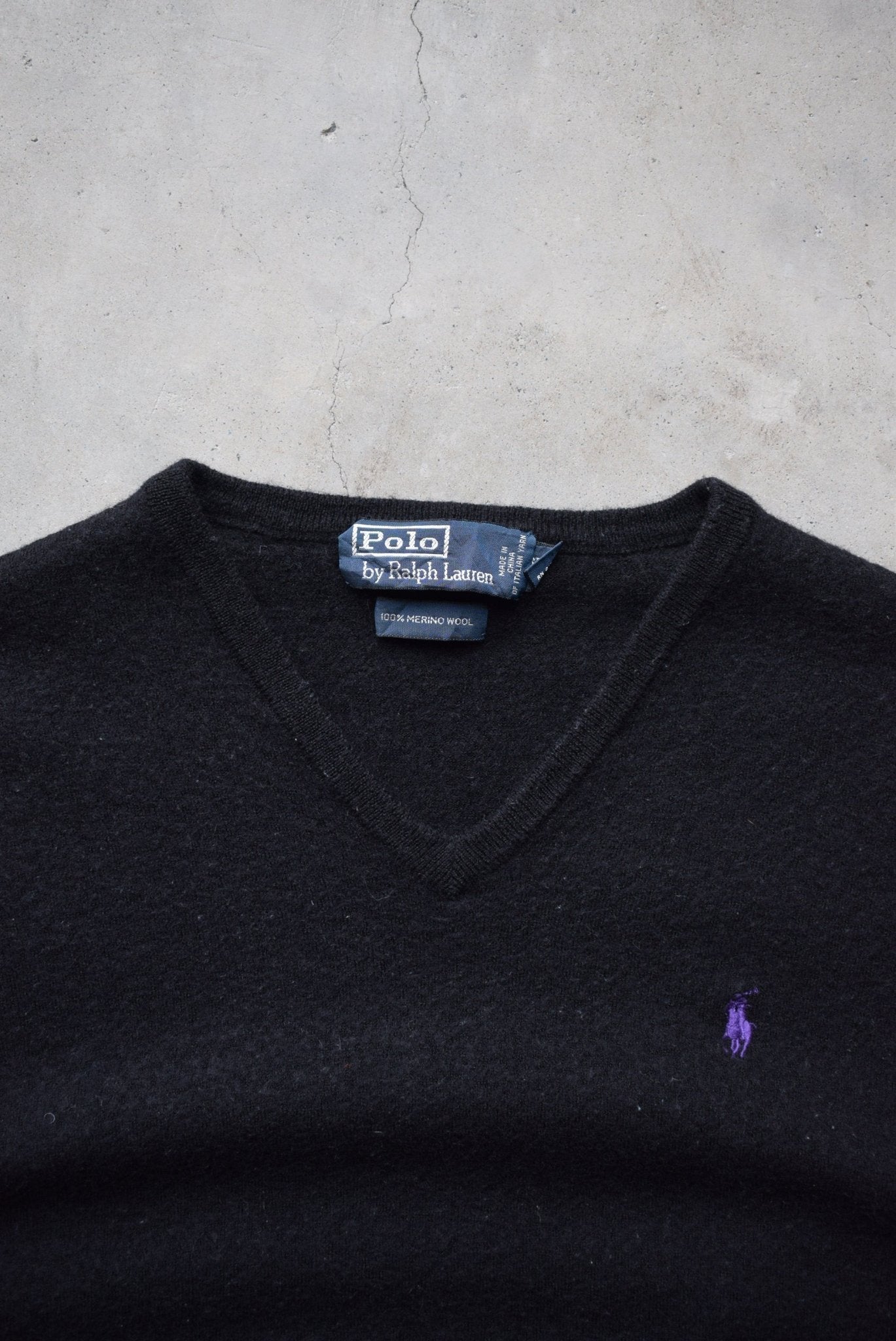 Polo Ralph Lauren Black 100% Wool Embroidered Vest — 1990s (S/M) - Retrospective Store