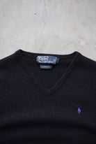 Polo Ralph Lauren Black 100% Wool Embroidered Vest — 1990s (S/M) - Retrospective Store