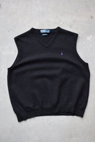 Polo Ralph Lauren Black 100% Wool Embroidered Vest — 1990s (S/M) - Retrospective Store