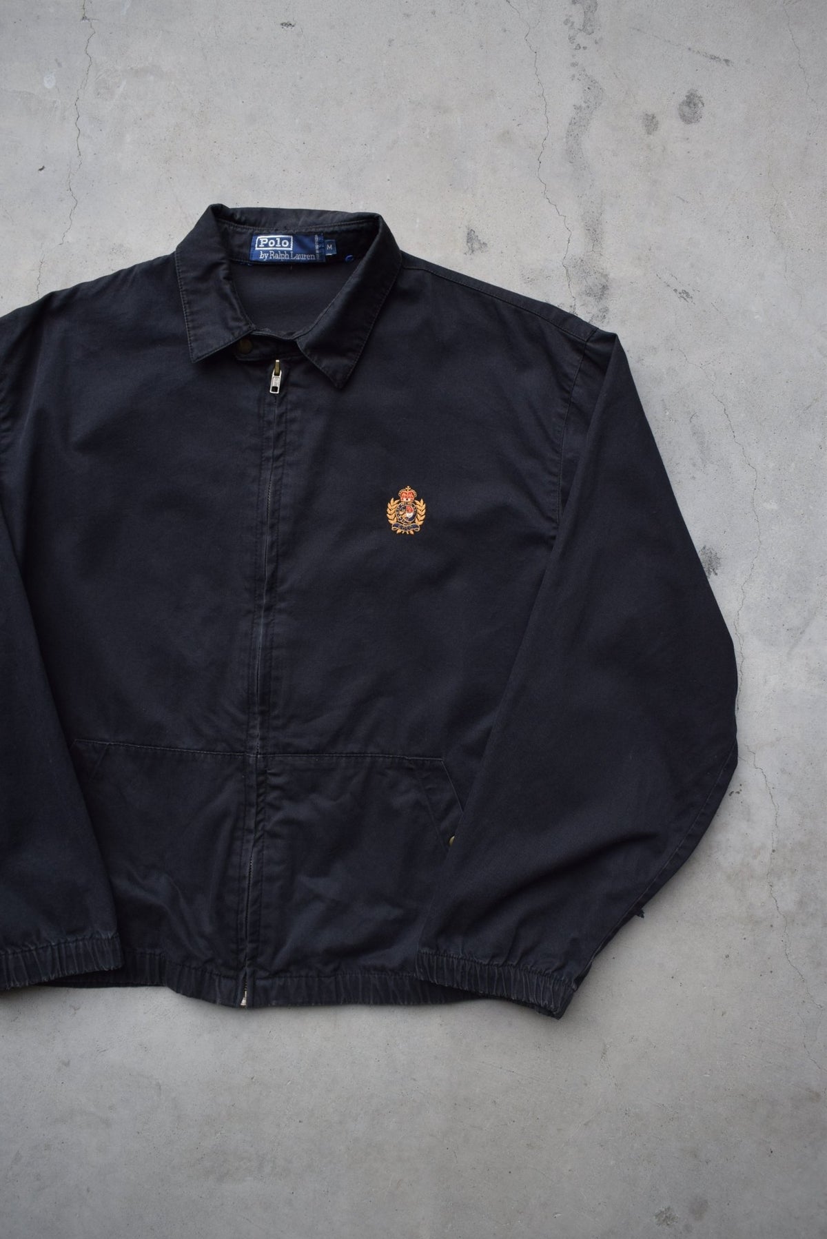 Polo Ralph Lauren Black Embroidered Logo Harrington Jacket — 1990s (M) - Retrospective Store