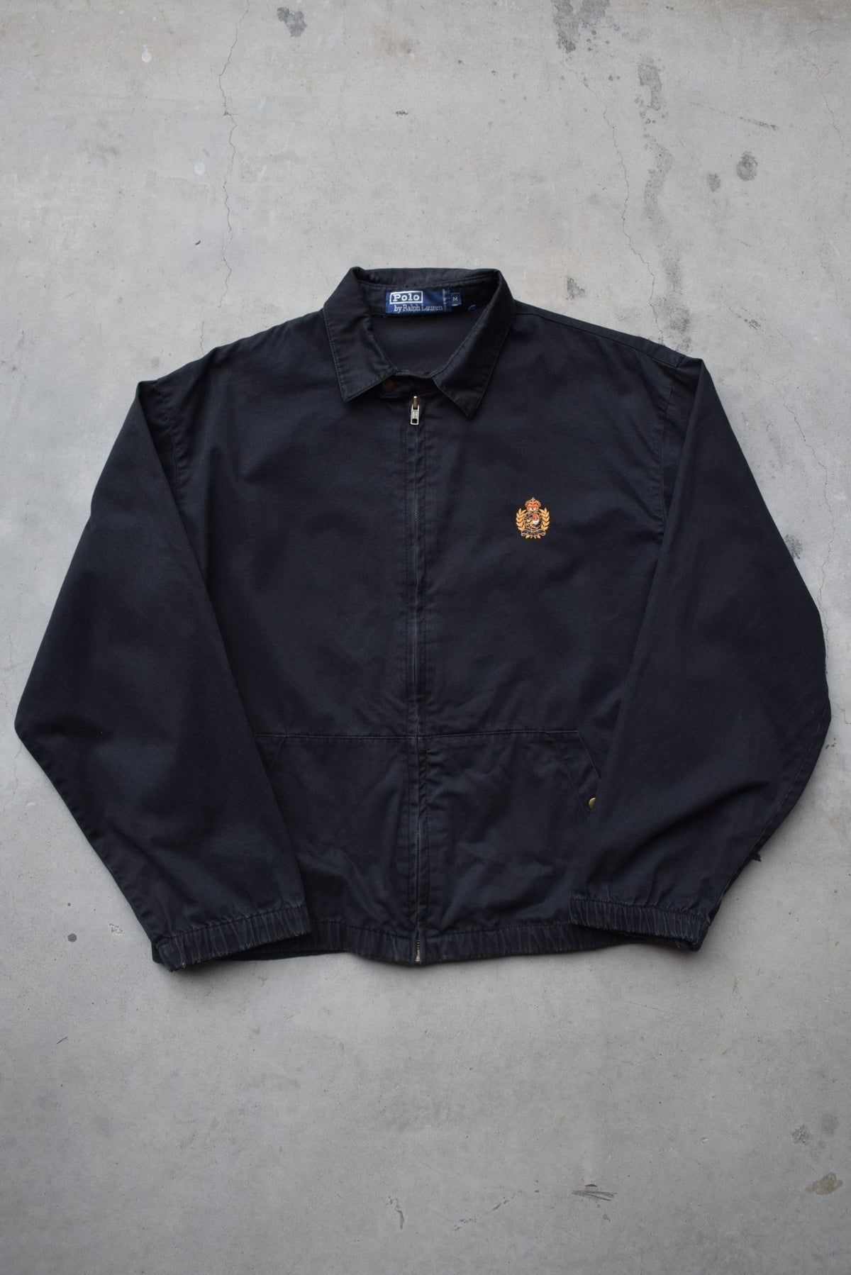 Polo Ralph Lauren Black Embroidered Logo Harrington Jacket — 1990s (M) - Retrospective Store