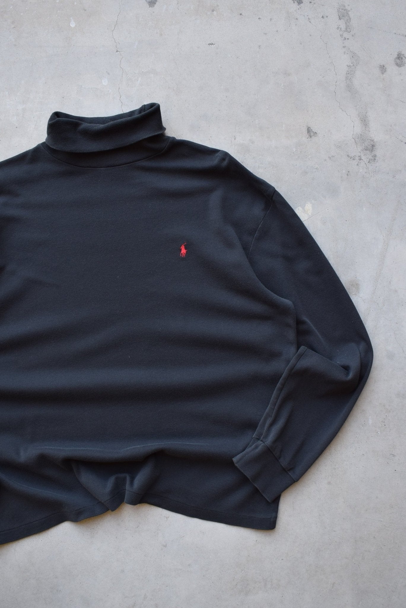 Polo Ralph Lauren Black Embroidered Logo Turtleneck — 1990s (XL) - Retrospective Store