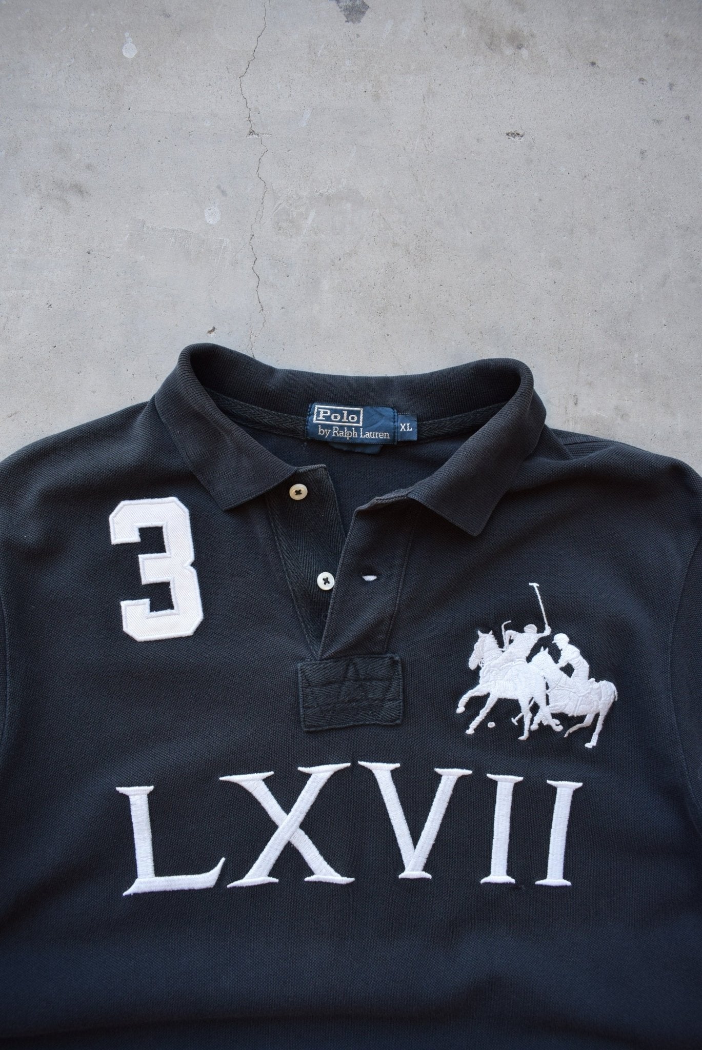 Polo Ralph Lauren Black Embroidered Polo — 1990s (L) - Retrospective Store