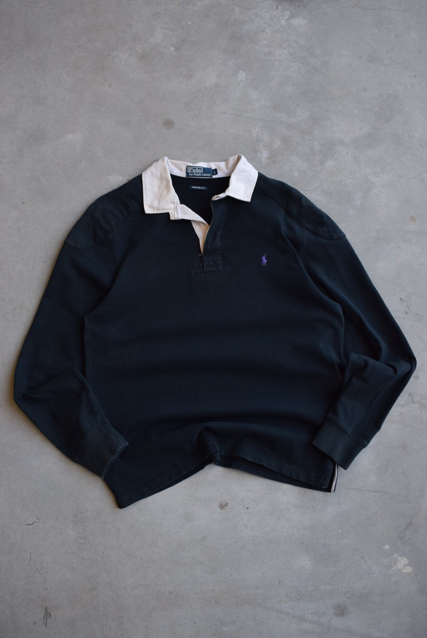 Polo Ralph Lauren Black Embroidered Rugby Polo — 1990s (L) - Retrospective Store
