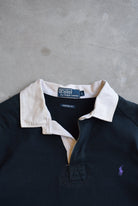 Polo Ralph Lauren Black Embroidered Rugby Polo — 1990s (L) - Retrospective Store