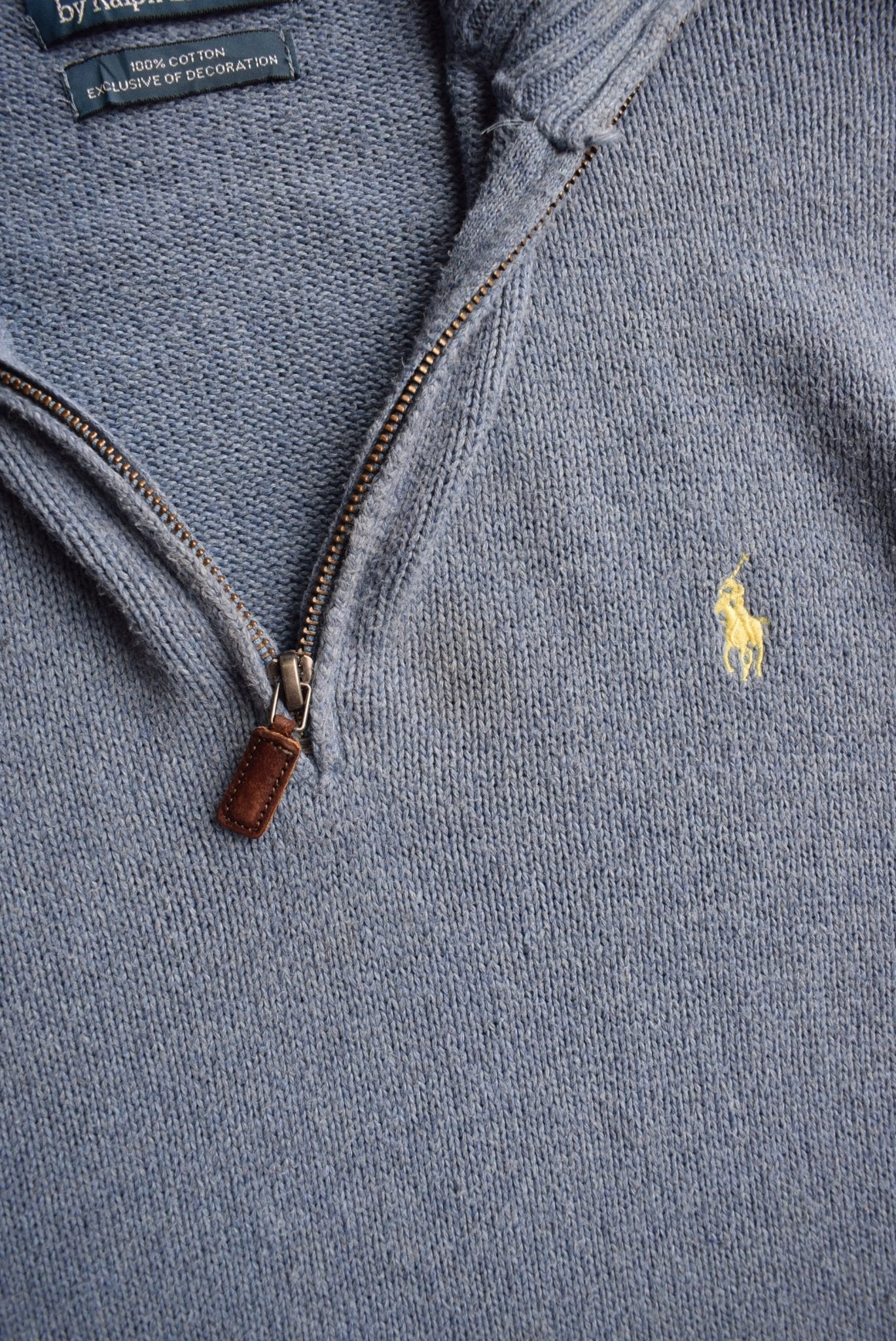 Polo Ralph Lauren Blue Embroidered Knitted Quarter Zip — 1990s (M/L) - Retrospective Store