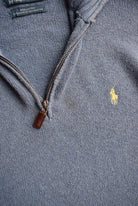 Polo Ralph Lauren Blue Embroidered Knitted Quarter Zip — 1990s (M/L) - Retrospective Store