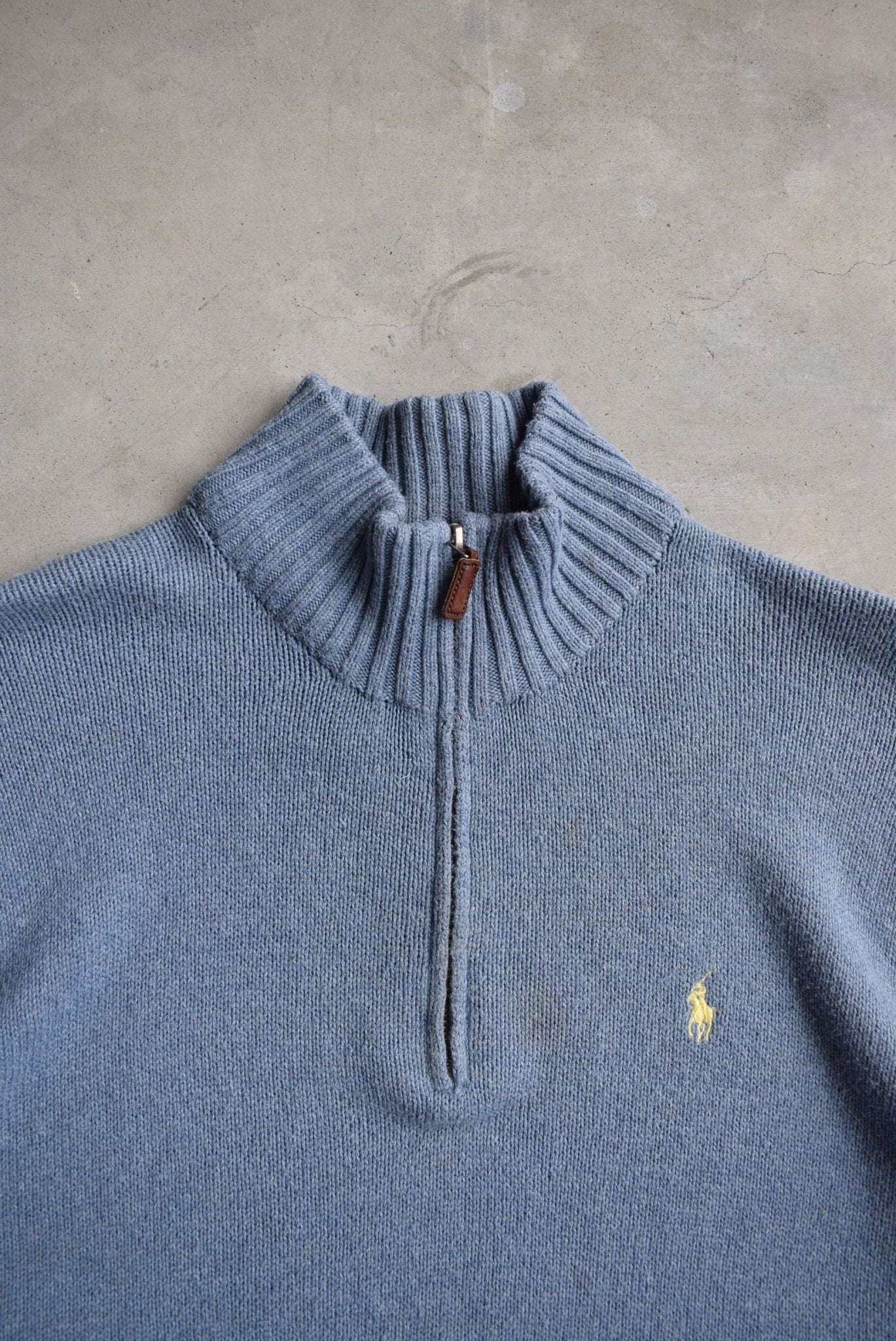 Polo Ralph Lauren Blue Embroidered Knitted Quarter Zip — 1990s (M/L) - Retrospective Store