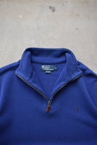 Polo Ralph Lauren Blue Embroidered Logo Quarter Zip — 1990s (L/XL) - Retrospective Store
