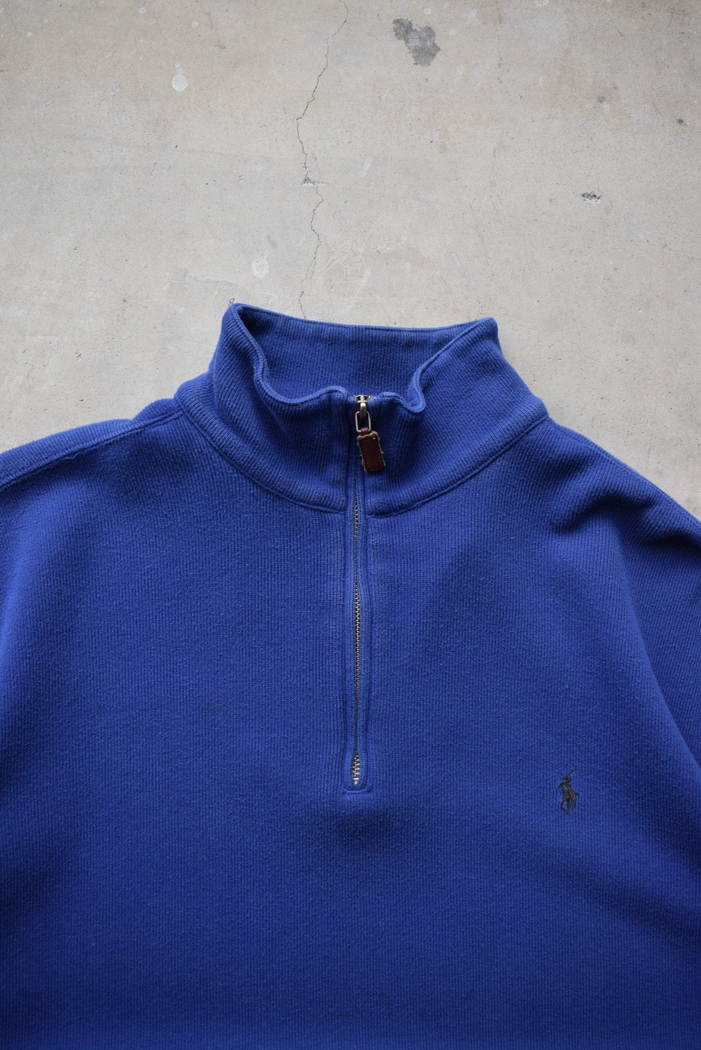 Polo Ralph Lauren Blue Embroidered Logo Quarter Zip — 1990s (L/XL) - Retrospective Store