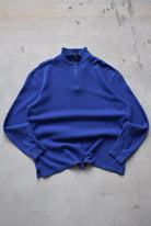 Polo Ralph Lauren Blue Embroidered Logo Quarter Zip — 1990s (L/XL) - Retrospective Store