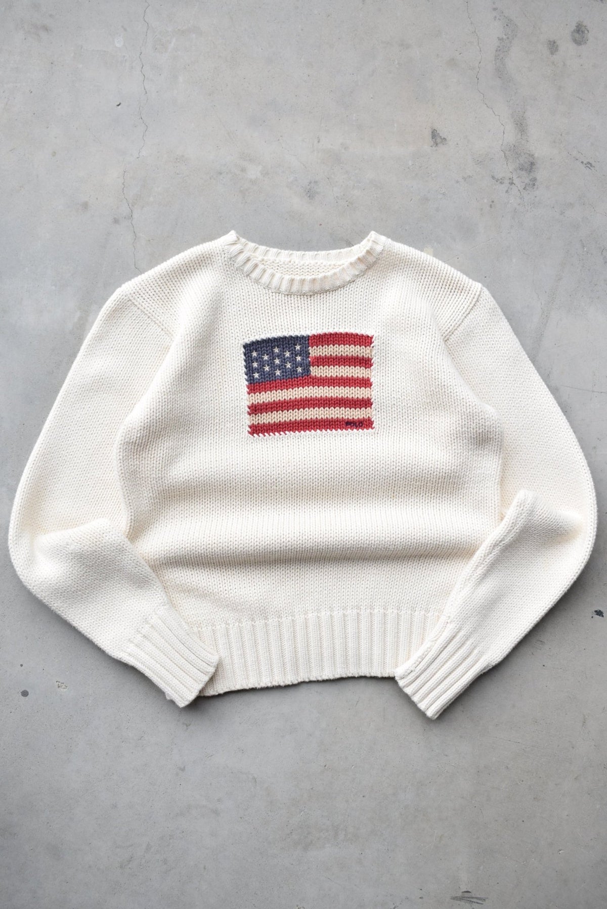 Polo Ralph Lauren Cream Flag Knit — 1990s (XS) - Retrospective Store