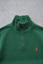Polo Ralph Lauren Green Embroidered Logo Quarter Zip — 1990s (M) - Retrospective Store
