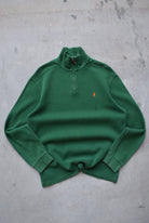 Polo Ralph Lauren Green Embroidered Logo Quarter Zip — 1990s (M) - Retrospective Store