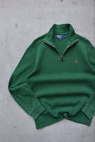 Polo Ralph Lauren Green Embroidered Logo Quarter Zip — 1990s (M) - Retrospective Store