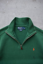 Polo Ralph Lauren Green Embroidered Logo Quarter Zip — 1990s (M) - Retrospective Store