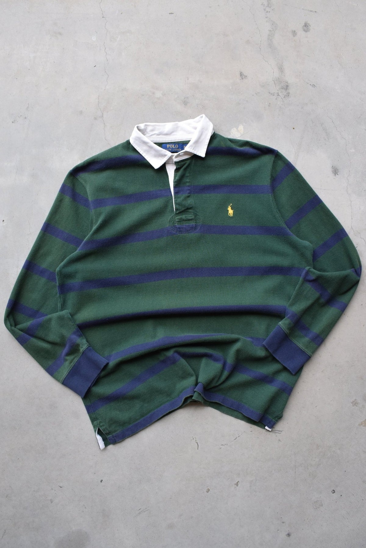Polo Ralph Lauren Green & Navy Embroidered Logo Rugby Polo — 2000s (XL) - Retrospective Store
