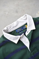 Polo Ralph Lauren Green & Navy Embroidered Logo Rugby Polo — 2000s (XL) - Retrospective Store