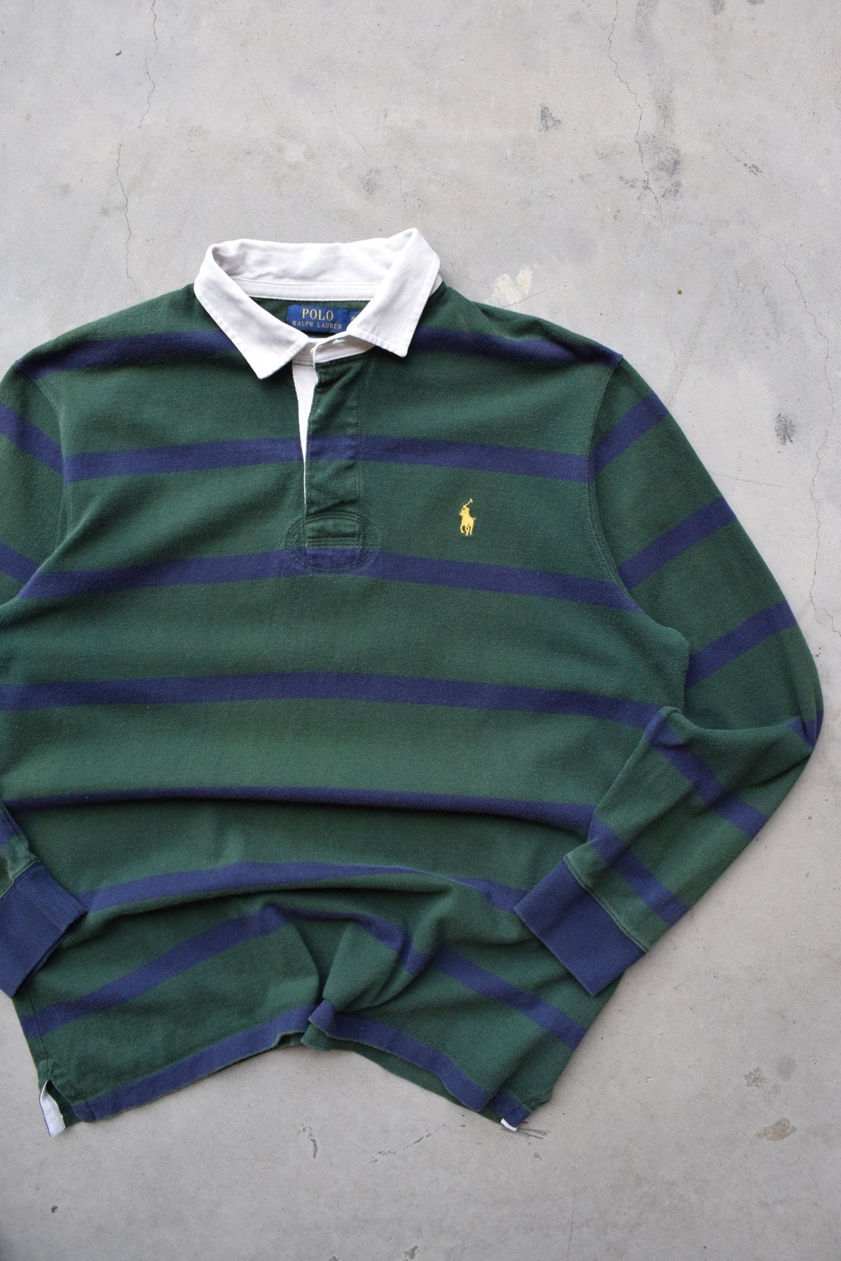 Polo Ralph Lauren Green & Navy Embroidered Logo Rugby Polo — 2000s (XL) - Retrospective Store
