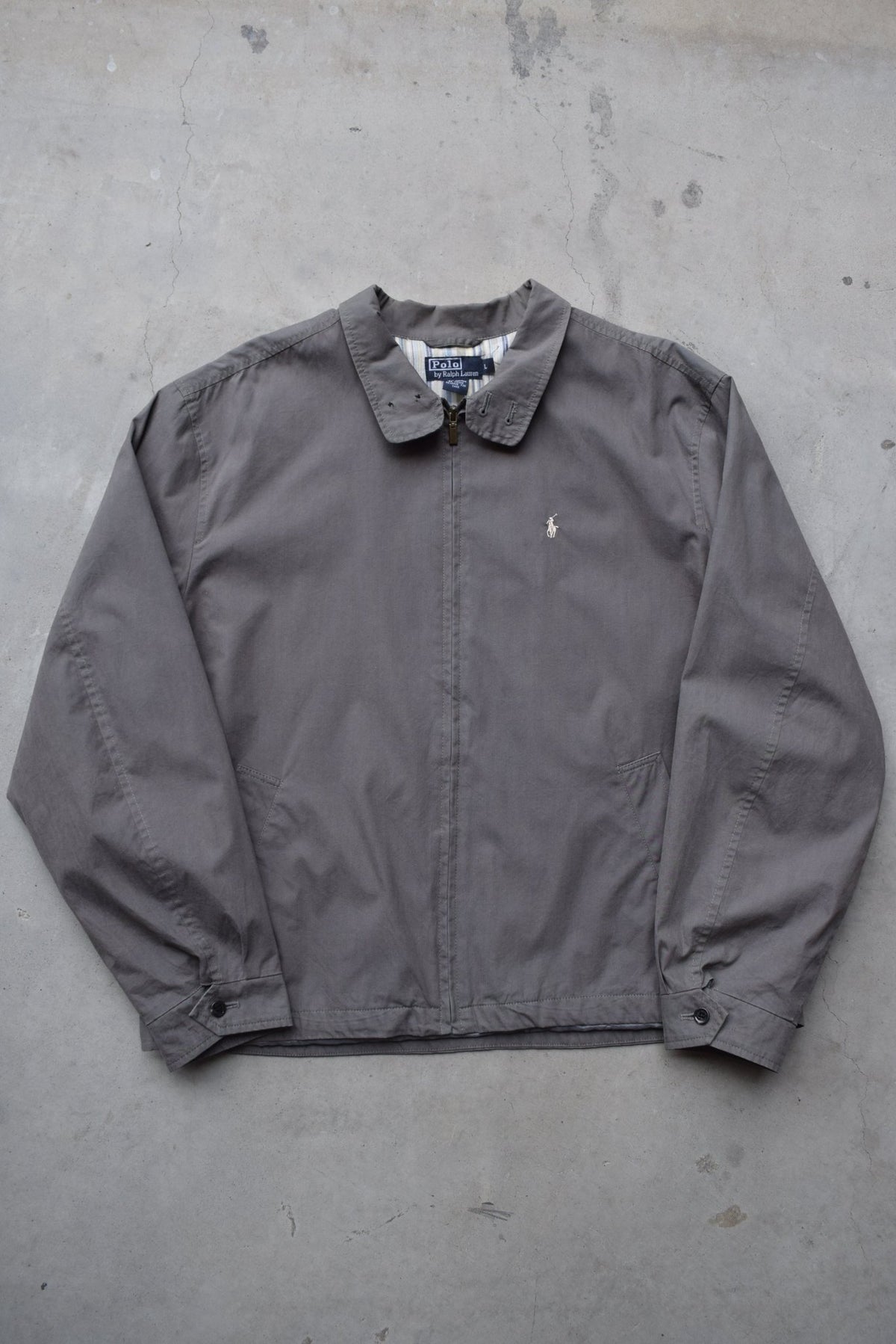Polo Ralph Lauren Grey Embroidered Logo Harrington Jacket — 1990s (L/XL) - Retrospective Store