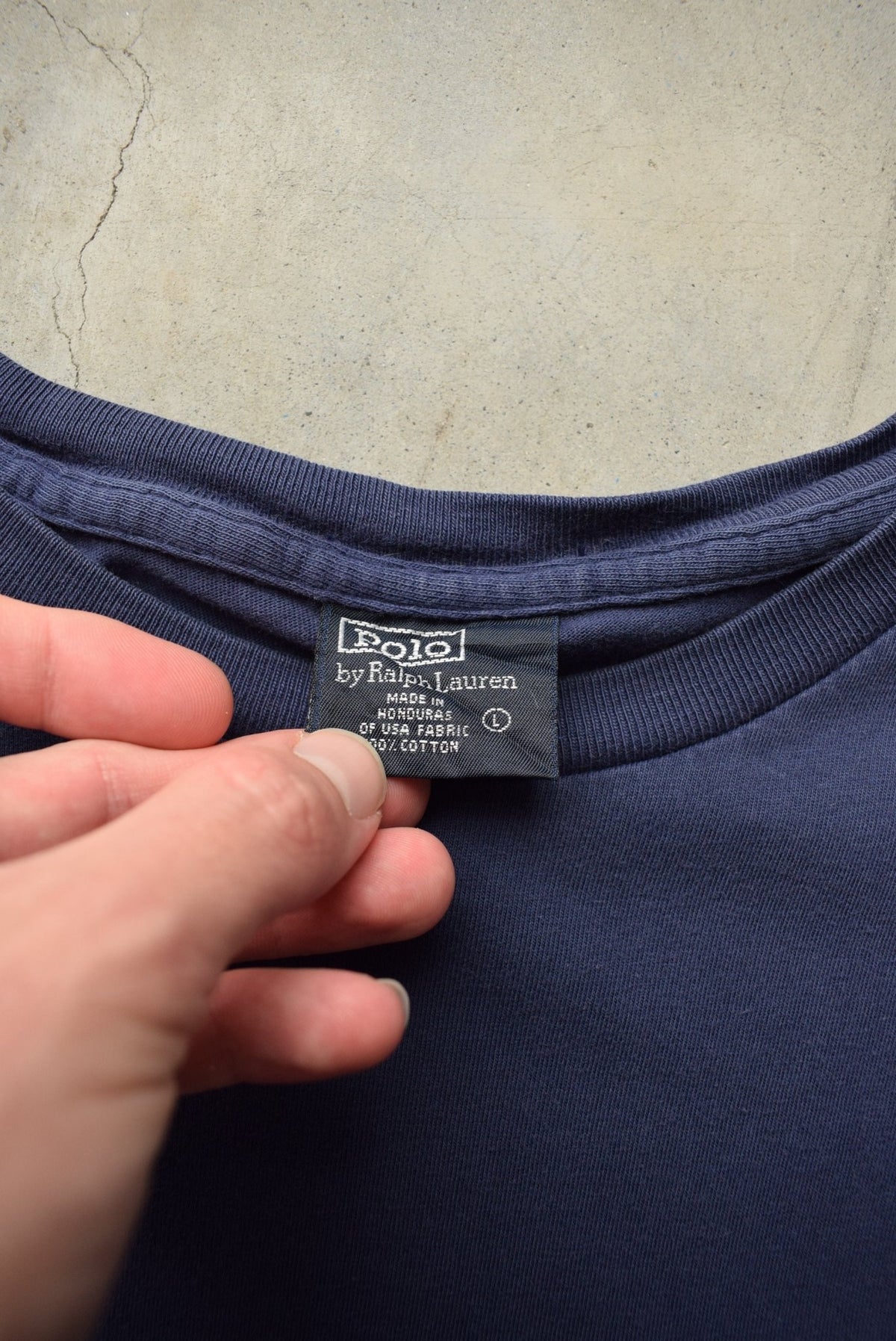 Polo Ralph Lauren Navy Embroidered Pocket Tee — 1990s (L) - Retrospective Store