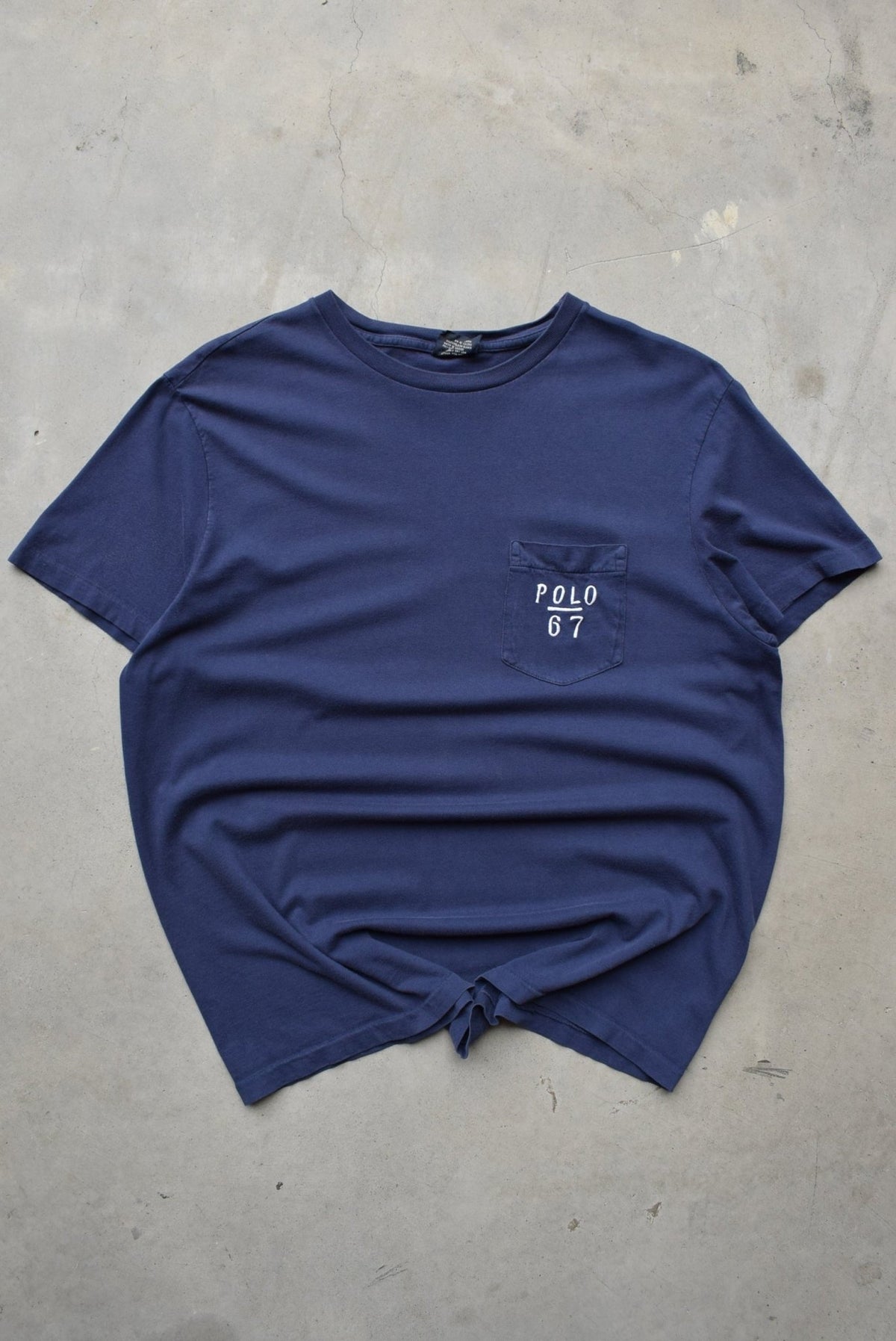 Polo Ralph Lauren Navy Embroidered Pocket Tee — 1990s (L) - Retrospective Store