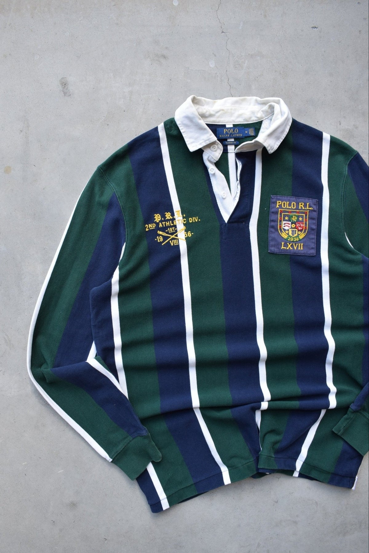 Polo Ralph Lauren Navy & Green Embroidered Logo Rugby Polo — 2000s (L) - Retrospective Store